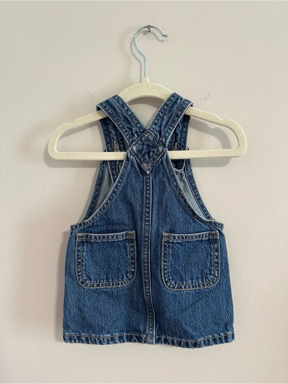 Old Navy Embroidered Jean Skirtall Dress with Daisy Embroidery